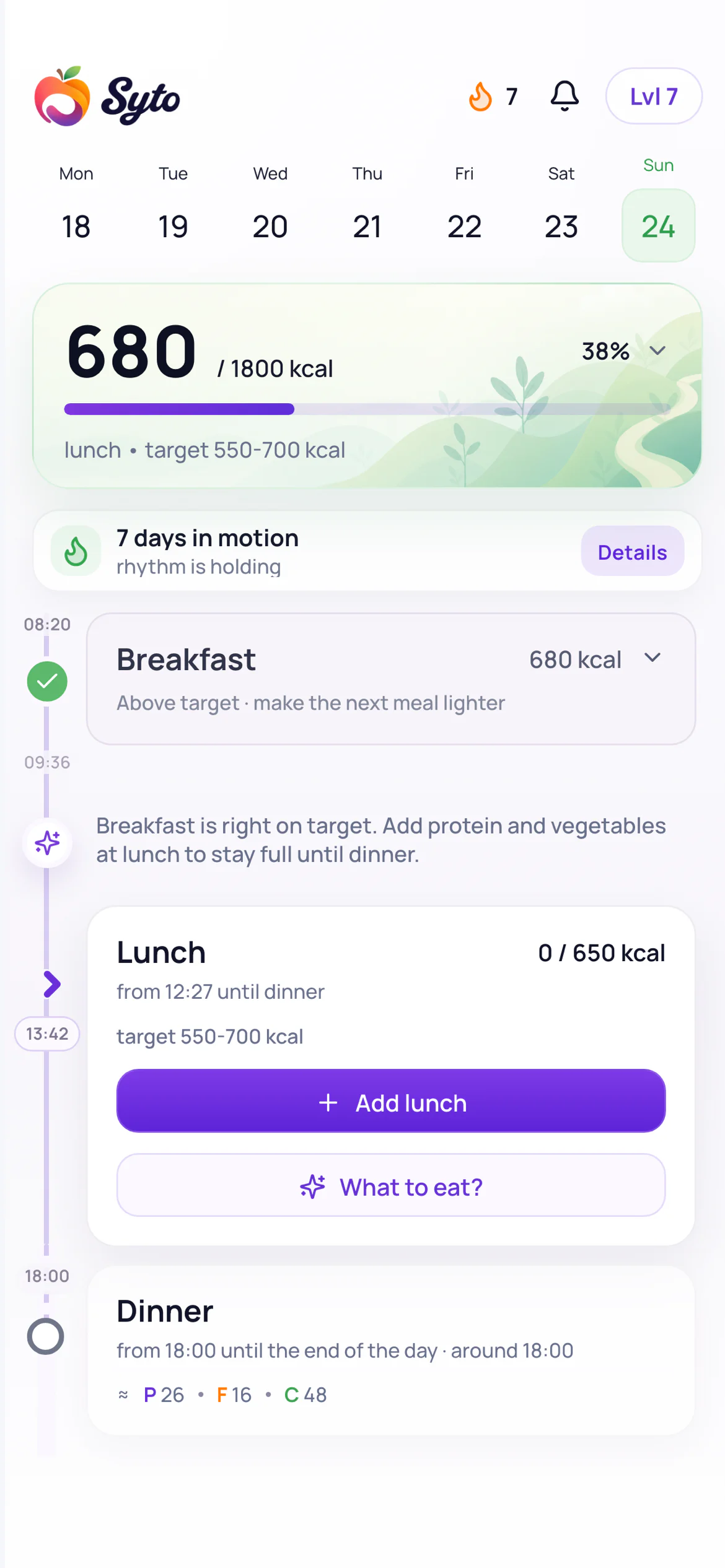 Syto home: food diary